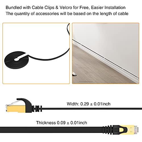 Lovicool Cat 7 Ethernet Cable 50 Ft Black,Internet Flat Network Patch Cords High Speed Up To 10 Gbps Ethernet Networking Wire Sstp Rj45 Gold Plated Head For Switch/Router/Modem/Patch Panel 15M #TOP6