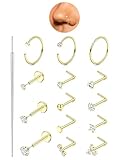 ORAZIO 14 Piezas Piercing Nariz Acero Quirurgico Piercing Forma De L Nostril Piercing Nariz Aro 20G Hipoalergénico Piercing Nariz Dorado Joyeria Piercing