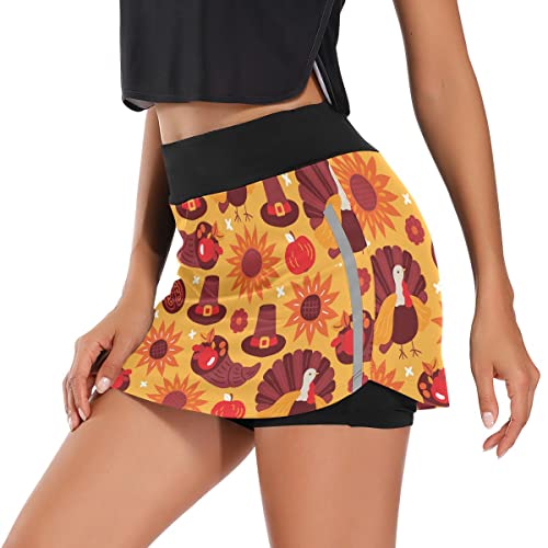 ODAWA Saias de tênis de peru de Ação de Graças para mulheres com bolsos, shorts atléticos de golfe,