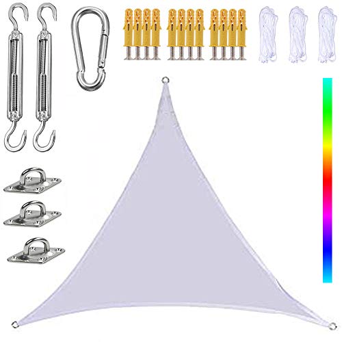 FYJHRR 4X4X4M Vela Ombreggiante Tenda A Vela Tenda Parasole Sun Shade Verande Cool Area Triangolare Hdpe Impermeabile Protezione Raggi UV per Esterni Giardino con Kit di Fissaggio Hardware(Bianco)