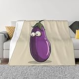 Weiche Sofa-Decke mit Cartoon-Auberginen-Druck, Doppeldecke, vier Jahreszeiten, Premium-Mikrofaser-Decke.