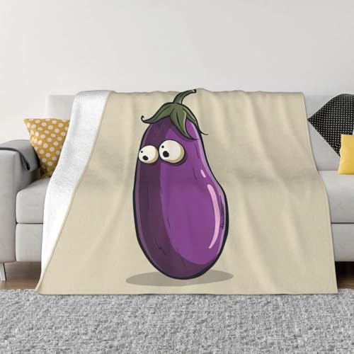 Weiche Sofa-Decke mit Cartoon-Auberginen-Druck, Doppeldecke, vier Jahreszeiten, Premium-Mikrofaser-Decke.