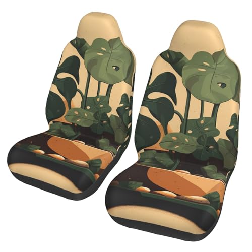 Housses de siège de voiture respirantes universelles motif plante monstera grise avant