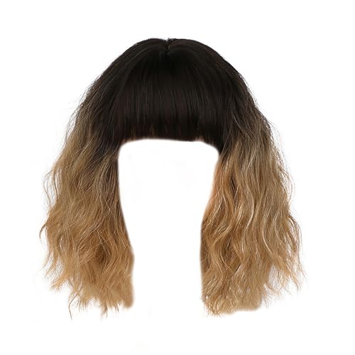 Perruque synthétique bouclée femme cheveux longs ondulés bruns