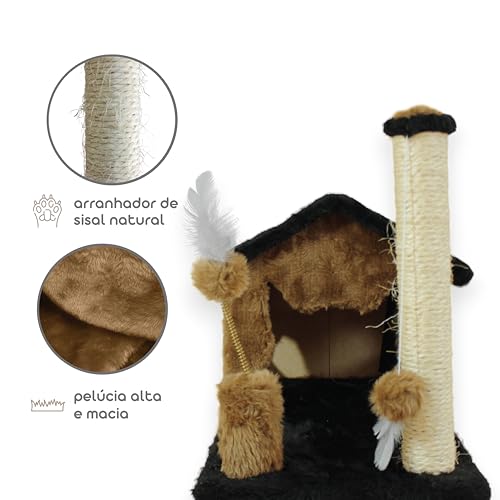 Arranhador Casa para Gatos, Playground com Arranhador, Casa, Plataforma e Brinquedos (Cortiça)