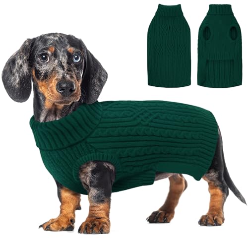 AOFITEE Hundepulli für Kleine Hunde, Dackel Pullover Warme Hundepullover Kleine Hunde mit Rollkragen, Weihnachts Hundepullover Winter Pulli Hund Sweater Strickpullover für Dackel, Mops, Malteser S