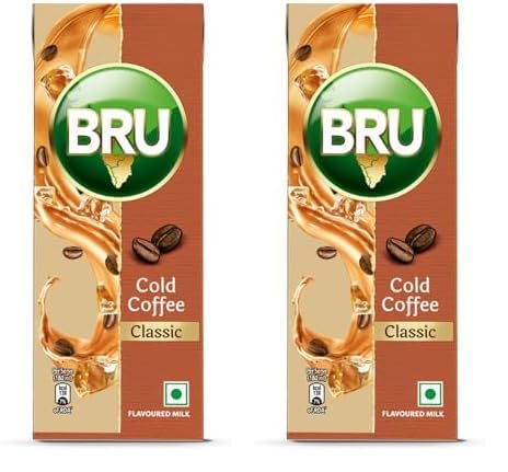 Image of BRU Classic Cold Coffee Tetra Pack, 180ML, Ready to drink, Beating the Summer Heat, with Tasty Coffee and Milk. Thick and Creamy, (Pack of 2)