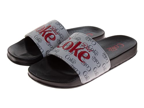 Josmo Coca-Cola Slides Sandals for Boy Cherry Coke Diet Coke Sprite Soda Pop Slip-On Pool Beach Slide Sandal- Grey Black Size 1112 Adult
