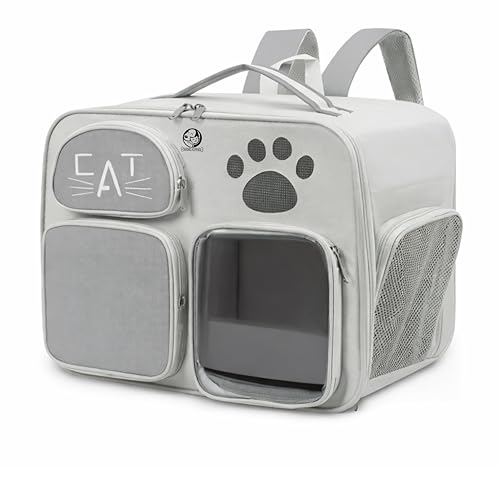Image of Foodie Puppies Pet Carrier Backpack for Cats & Kittens (PawView) (46 x 40 x 23 cm) I Airline Approved with 2 Storage Pockets & 3 Mesh Breathable Windows | Soft-Sided Foldable Ventilated Bag for Travel