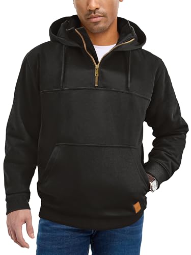 Men's Quarter Zip Hoodies Cotton Fleece Long Sleeve Pullover