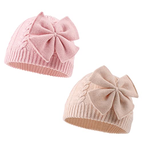 Image of Winter Warm Knitted Baby Hat for Girls Cotton Lined Infant Toddler Girls Hat Autumn Cute Bow Classic Girls Beanie 0-6Y