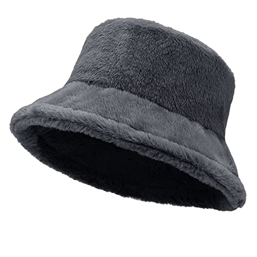 Grey Fluffy Bucket Hat