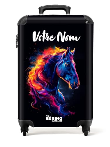 NoBoringSuitcases.com Valise Enfant Cabine Personnalisable Néon Multicolore Motif Cheval 55x35x25cm