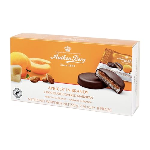 Anthon Berg Dark Chocolate Covered Apricot In Brandy Marzipan Treats with a Delicious Jam of Fresh fruits 220 g (Pack of 1)