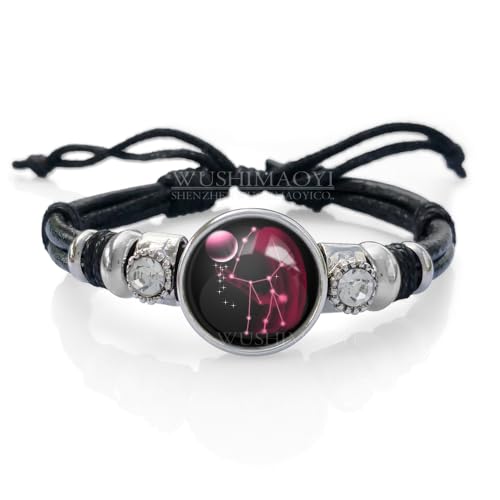 WUSHIMAOYI Personalized 12 Zodiac Constellation Beaded Hand Woven Leather Bracelet Customize Your Own Style