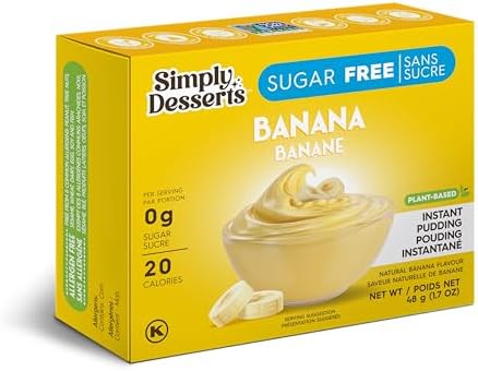 Simply Delish Sugar-Free Pudding Mix and Pie Filling - Banana Flavor - 48 gr - Vegan, Gluten Free, Non-GMO, Lactose Free, Halal - Keto Friendly Pudding - Made With Natural Ingredients