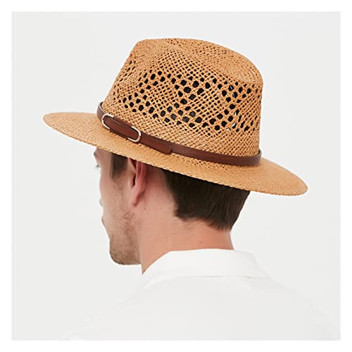Fedora Hat Wide Brim Man Hat Beach Straw Hat Women Summer Outdoor Mesh Breathable Cool Jazz Gentlemen's Cap (Color : White, Size : Regular Size) #TOP1