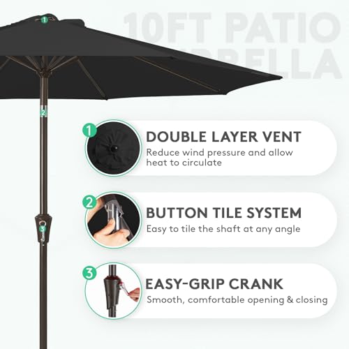Image of JEAREY 10FT Outdoor Patio Umbrella, Market Umbrella, Black