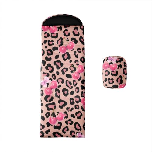Bolsa de dormir para camping infantil jejeloiu estampado Leopardo rosa para 3 estaciones 90 x 31 pulgadas miniatura 1