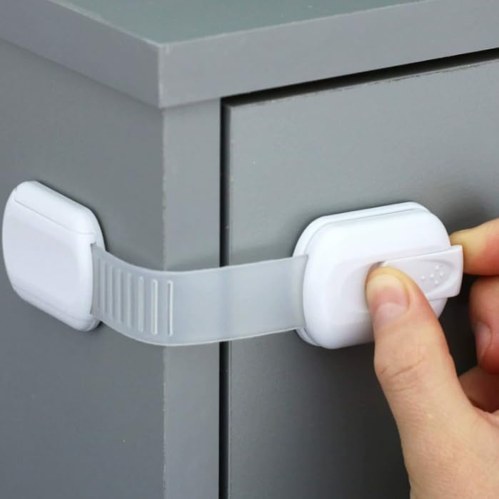 4 Pack Drawer Lock Adjustable Plastic Strap, Quick-Release Anti-Pinch Design for Cabinets, Drawers and Appliances, 4