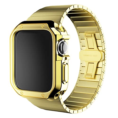 Bracelet acier inoxydable pour Apple Watch 45mm avec étui silicone élégant coloris agate