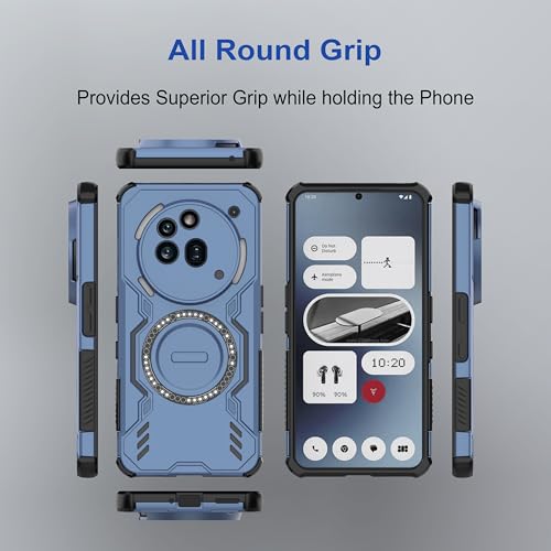 Image of amazon basics Back Case Cover for Nothing Phone (3a) Pro | MagSafe Case with Built-in Metal Ring | Supports MagSafe Charger, Wallet & Car Mount | Shockproof Hybrid PC + TPU | Blue