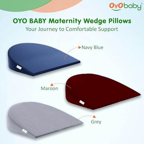 Image of OYO BABY Memory Foam Pregnancy Support Pillow - Navy Blue | Wedge Pillow for Comfortable Sleep During Pregnancy | Provides Belly, Back & Hip Relief for Expecting Moms