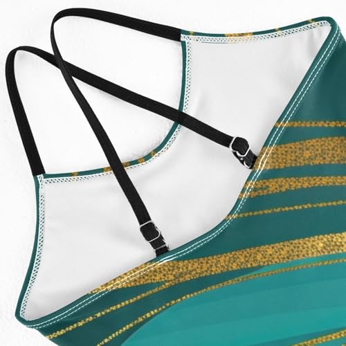 Teal Marble Golden Kids Swimsuits for Girls Quick Dry Crossback Swimsuits for Girls One Piece 3T4