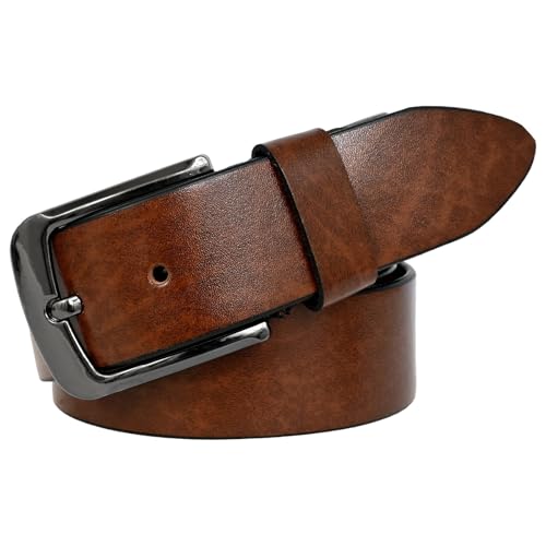 Image of Leather Belt for Men with Zinc Buckle | Premium Leather Belt for Casual & Formal Wear | Lightweight Waist Belt for Jeans, pants, Office | Belt width 3.5cm (35mm).