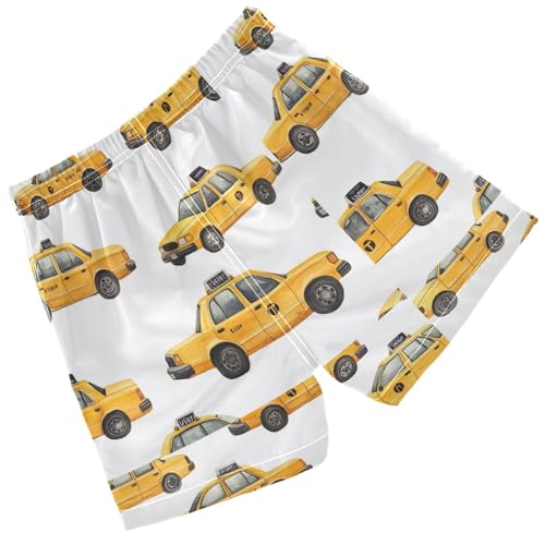 Pigsaly Boys' Swim Board Shorts Watercolor Black Yellow Taxis Car Boy's Swim Trunks Kids Swimwear 3T2