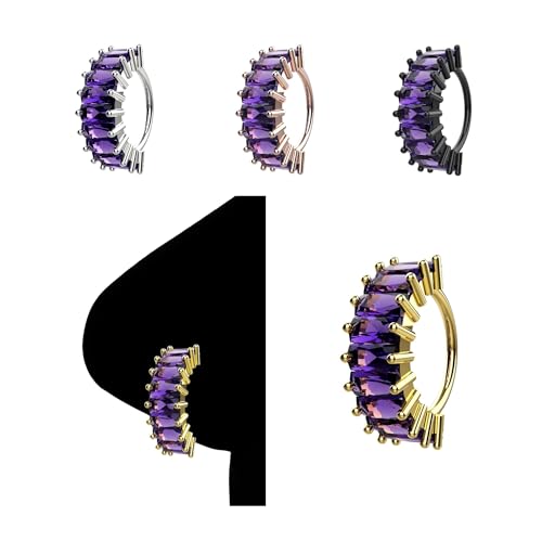 18KT Gold Plated Amethyst Gems Nose Rings Hoop 20G Nose Ring Hoop CZ Diamond Nose Hoop Gift For Her