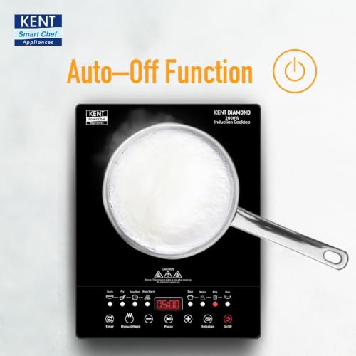 Image of KENT Diamond Induction Cooktop 2000W|8 Preset Menu|Full Microcrystalline Glass|Feather Touch Buttons & Led Display|Milk Boiling & Keep Warm Function|Overheat Protection & Auto Turn-Off, Radiant,Black