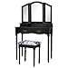 Giantex Vanity Set with Tri-Folding Mirror, Makeup Dressing Table with 4 Drawers and Storage Shelf, Modern Bedroom Bathroom Makeup Vanity Desk with Cushioned Stool for Girls Women (Black)