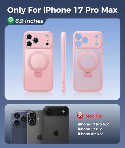 Image of FNTCASE for iPhone 17 Pro-Max Case: [360 Spin Magnetic Stand] [Compatible with Magsafe] [Screen Protector] Translucent Matte Military Grade Shockproof Full Camera Protective Phone Cover - Pink