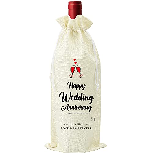 Omoojee Wedding Anniversary Wine Bag, Flax Drawstring, 1 PC