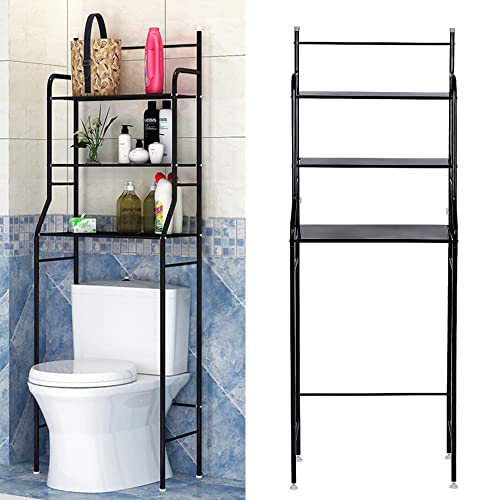 MINGYI Etagère de Salle de Bain 3 Étagères, Meuble de Rangement au-Dessus des Toilettes WC ou Lave-Linge avec 3 Tablettes, Meuble Etagères de WC (Noir, 55×26×165 cm)
