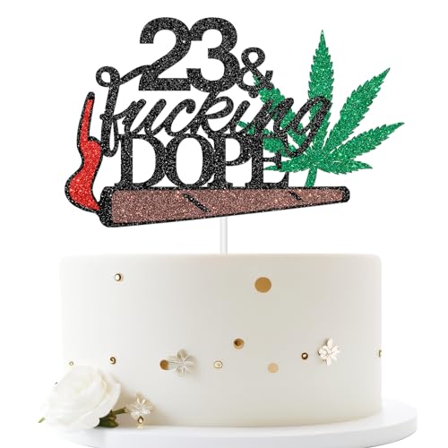 Have A Dope 23rd Birthday Cake Topper, 23 & Fabulous/Birthday Cake Topper,Funny Glitter 420 Party Decoration for Boys or Girls