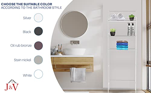 J&V Textiles 3-Shelf Bathroom Organizer Over The Toilet, Bathroom Spacesaver (Silver) #TOP4