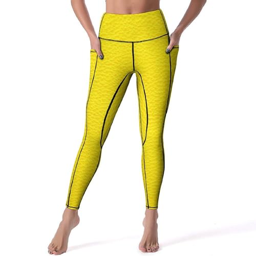 Leggings pour fitness et jogging : pantalon de sport yoga jaune taille haute femmes S