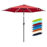 FRUITEAM 9 Feet Solar 24 LED Lighted Umbrella-Solar Umbrella Lawn and Garden w/Easy Tilt Adjustment, Market Umbrella Adjustment and Crank Lift System for Patio