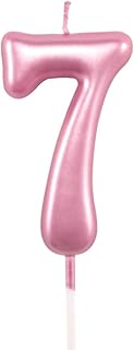 7th Birthday Candle Seven Years Pink Happy Birthday Number 7 Candles for Cake Topper Decoration for Party Kids Adults Numeral 70 47 27 37 77 75