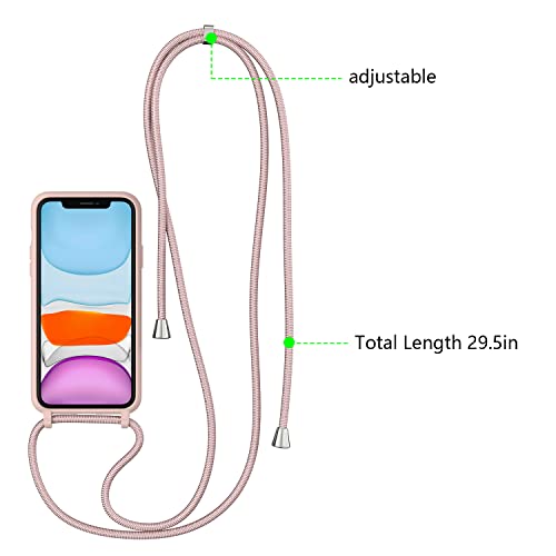 Ztofera Crossbody Case For Iphone 11,Iphone 11 With Lanyard Strap Protective Case Adjustable Neck Rope Liquid Silicone Soft Cover For Iphone 11 6.1 Inch,Pink #TOP2