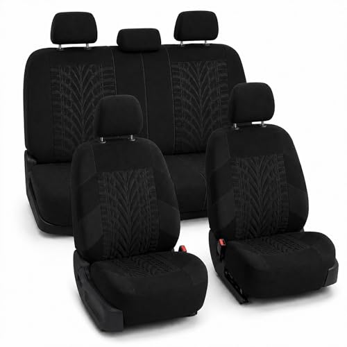 FH Group Full Set Travel Master Car Seat Covers, Airbag and Split Rear Car Seat Cover Universal Fit Interior Accessories for Cars Trucks SUV, Automotive Seat Covers,Black