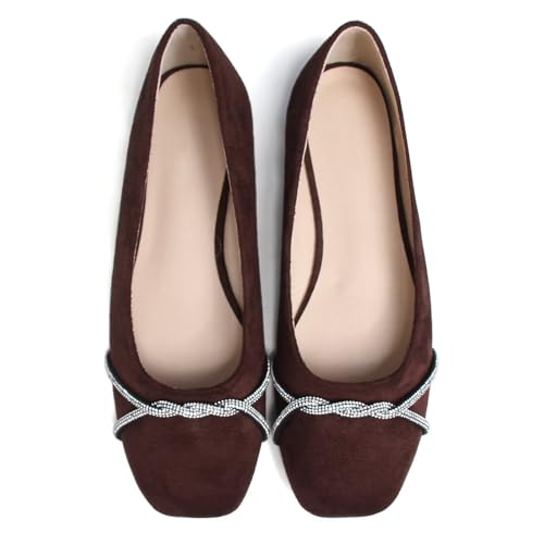 Image of TN TANGNEST Womens Casual Flats Chain Ballet Flats | Fashion Pointed Toe Rhinestone Flats, Comfort Slip On Dress Shoes for Business Work Office Wedding Party