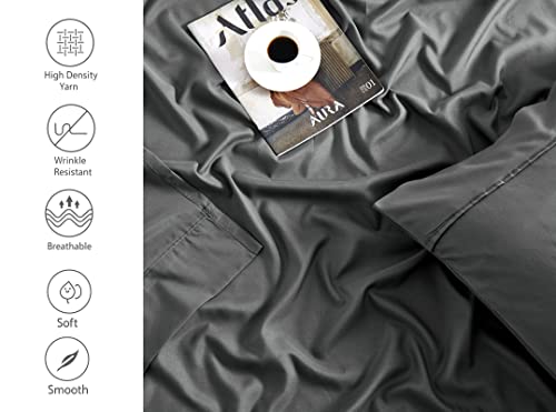 Lanest Housing Queen Sheet Set, 2400 Thread Count Soft Deep Pocket Microfiber Sheets, 4 Pieces Gray Bedding Sheets & Pillowcases