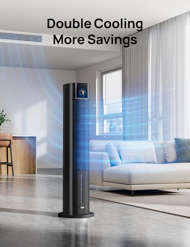 Image of DREO Evaporative Air Swamp Cooler, 43 inch Cooling Fans that Blow Cold Air 2025 Upgraded, 85 Oscillating Floor Fan for Bedroom, Easy Cleaning, APP Control, Ice Packs, 4 Speeds & 4 Modes, Matte Black