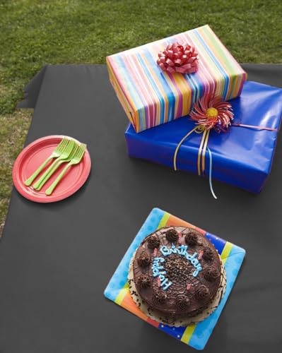Image of 54 Inch X 300 Feet Value Pack Black Plastic Table Cover Roll in A Cut - to - Size Box with Convenient Slide Cutter. Cuts Up to 36 Rectangle 8 Feet Plastic Disposable Tablecloths