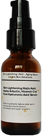 Skin Lightening, Anti-Aging Serum with Kojic Acid, Arbutin,Vitamin C, Hyaluronic acid (2.3oz, Pump Dispenser)