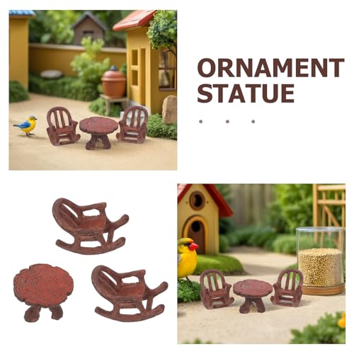 Muebles para jardín de hadas con 2 mini mecedoras y mesa de tronco 3
