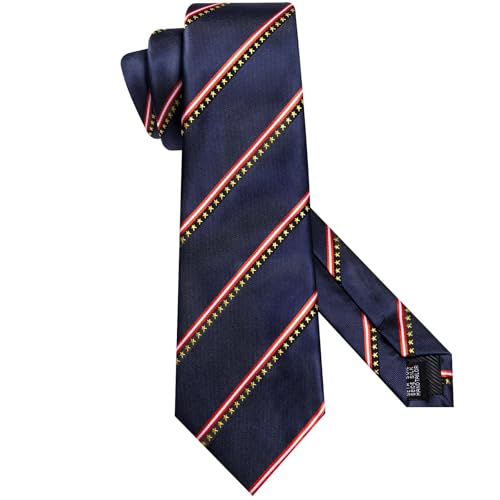 Image of Dubulle Mens Blue Red Tie and Lapel Pin Paisley Striped Floral Necktie for Men Pocket Square Cufflinks Wedding Party